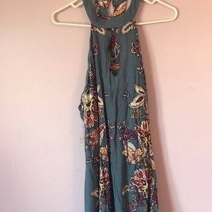 Blue floral print lose dress